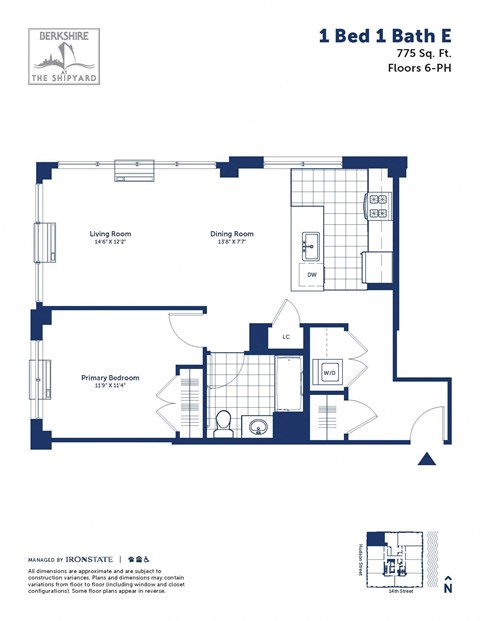 the floor plan of 1 bed 1 bath apartment